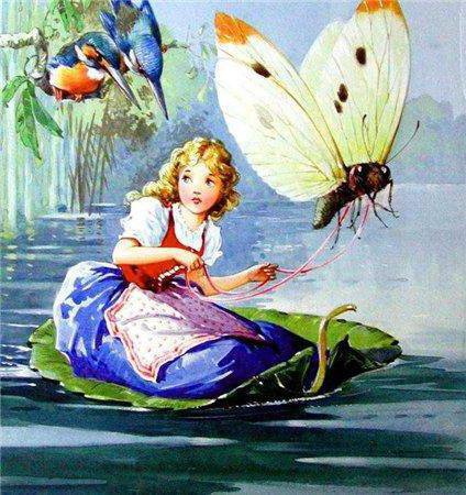 дюймовочка - девочка, дюймовочка, река, сказка, бабочка - оригинал