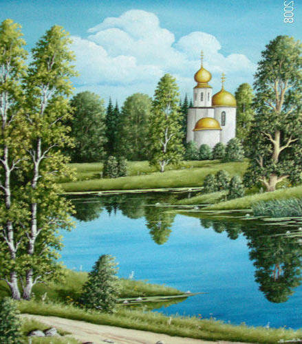 родной пейзаж 2 - церковь, лес, природа, пейзаж, озеро - оригинал