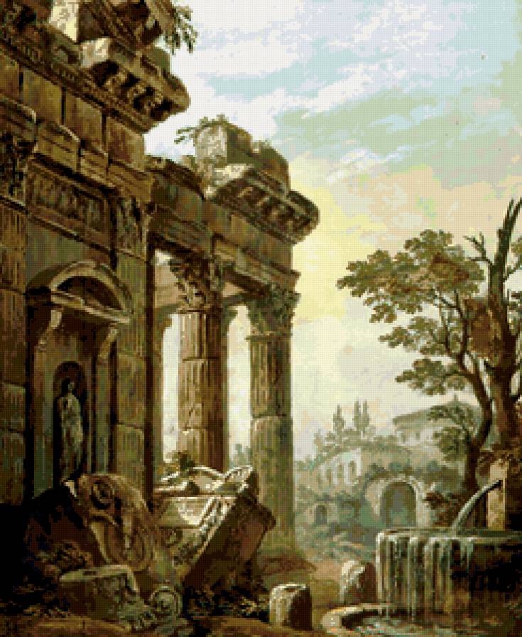 картина - древний город, пейзаж - предпросмотр
