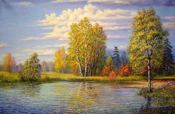картина - речка, пейзаж, осень, природа - оригинал