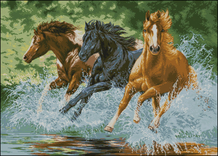 №423979 - вода, лошади, животные - оригинал