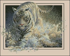 белый тигр - природа, животные, тигр, озеро - оригинал