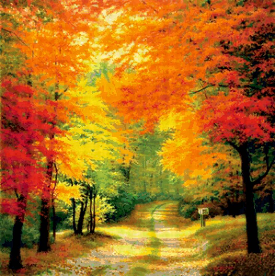 Осенняя лесная дорога - осень, лес, пейзаж, природа - предпросмотр