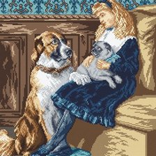 Оригинал схемы вышивки «девочка с собаками» (№425059)