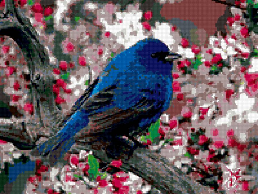 птица в цветах - предпросмотр