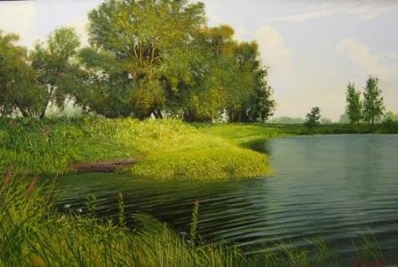 летний день - живопись, киселев николай иванович, река, пейзаж, деревья, природа - оригинал