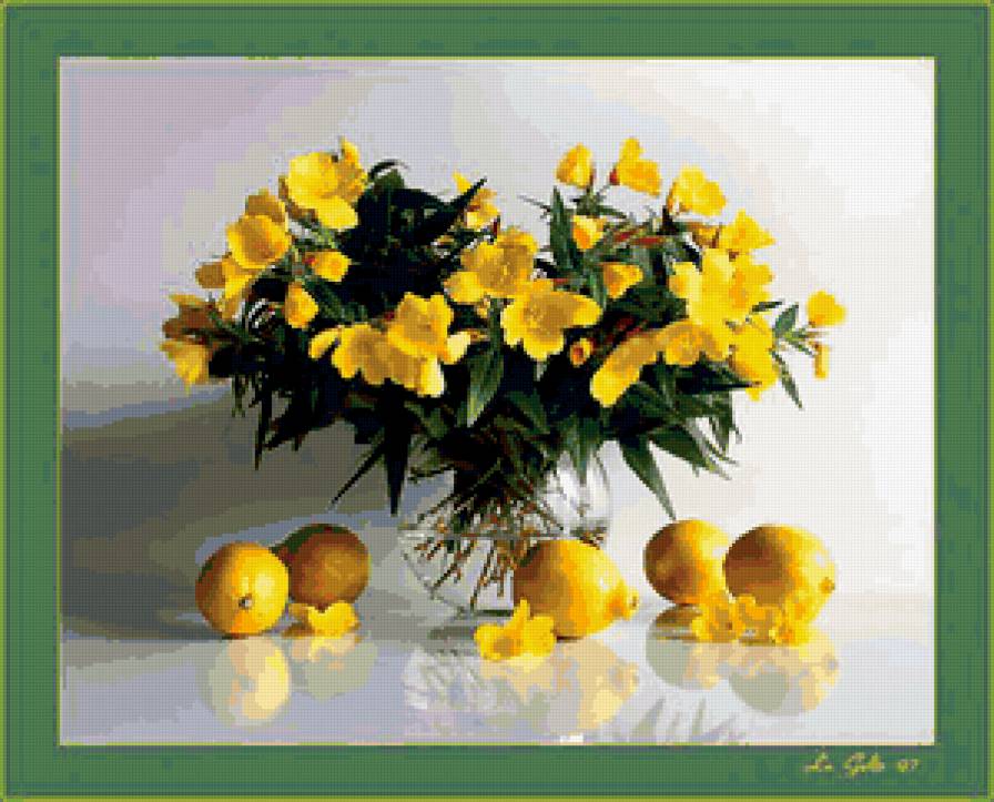 №425927 - цветы, натюрморт, букет, фрукты - предпросмотр
