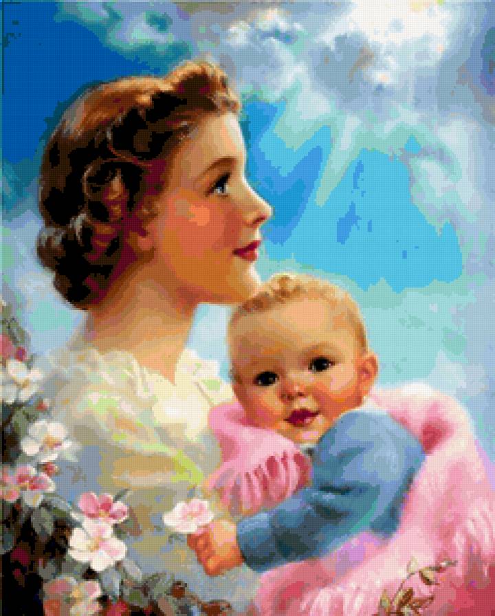 №425936 - дети, цветы, мать, портрет, живопись, ребенок, женщина - предпросмотр