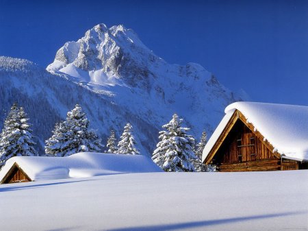 зима - горы, снег, зима, дом - оригинал