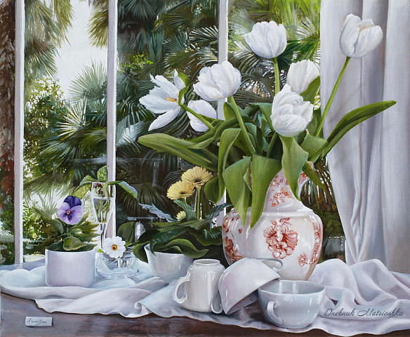 "Белый" натюрморт - натюрморт, тюльпаны, цветы - оригинал