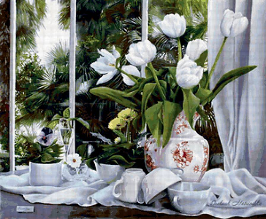 "Белый" натюрморт - натюрморт, цветы, тюльпаны - предпросмотр