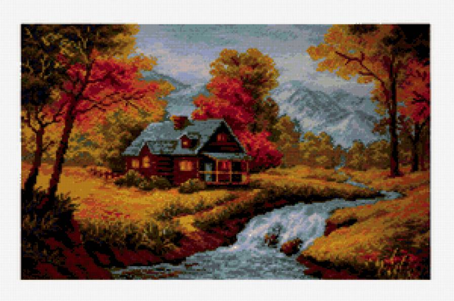 одинокий дом - деревья, дом, домик, лес, река, природа, осень - предпросмотр