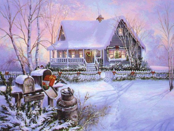 зима - снег, дом, природа, почта, рождество, новый год, зима - оригинал