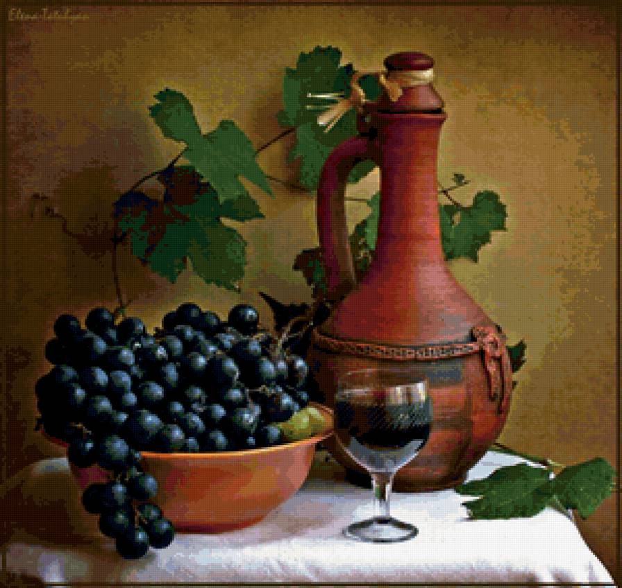 Серия "Натюрморты" - натюрморт, кувшин, вино, виноград - предпросмотр