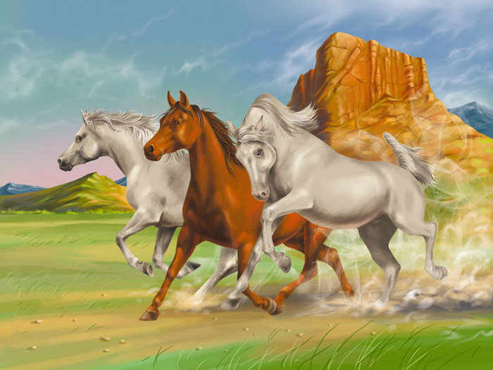 лошадки - горы, животные, конь, природа, кони, лошади - оригинал