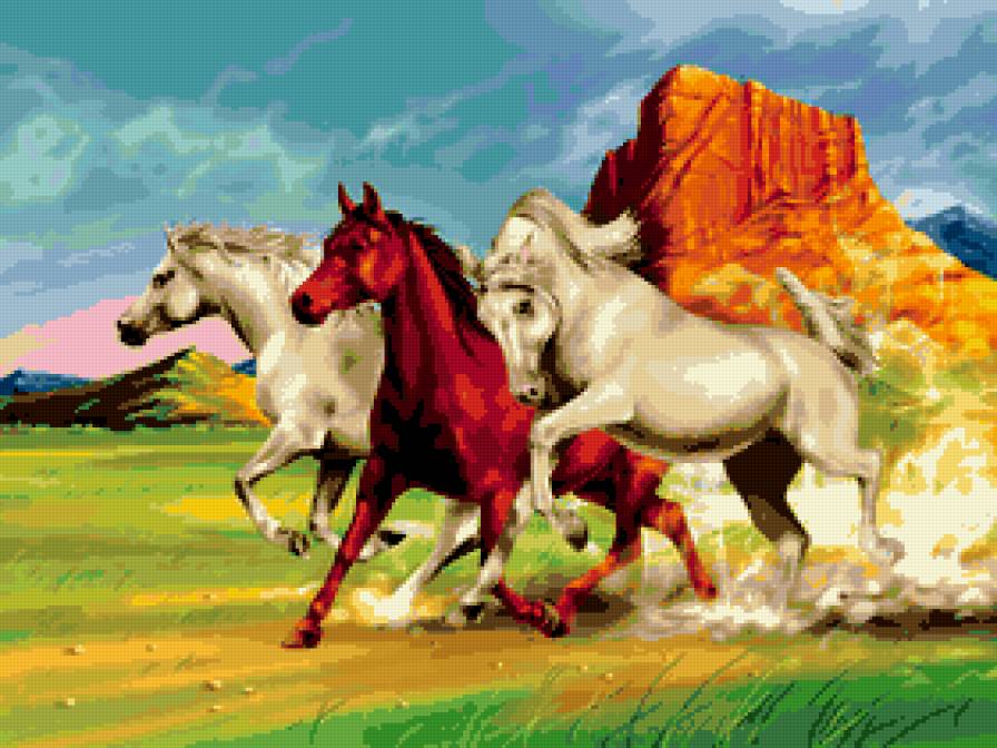 лошадки - лошади, природа, животные, горы, кони, конь - предпросмотр