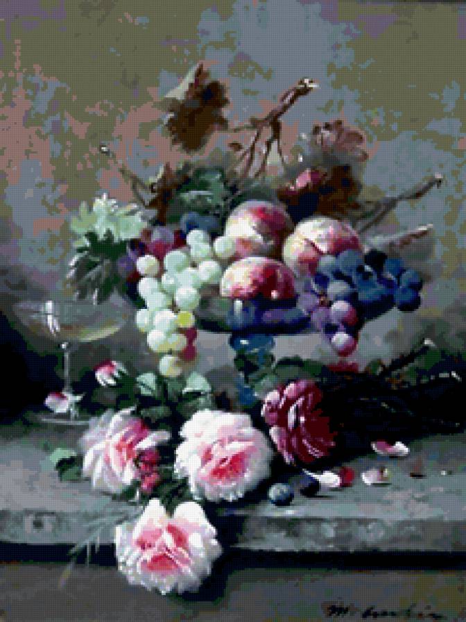 №428199 - живопись, цветы, фрукты, натюрморт, букет - предпросмотр
