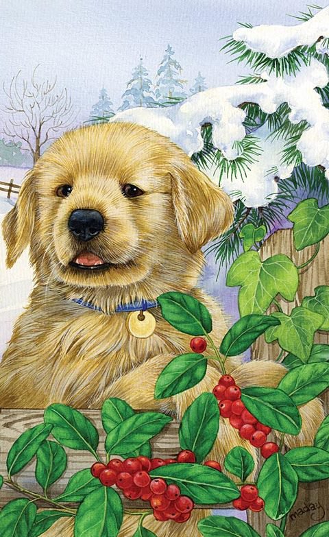Пушистый малыш - ягодки, собака, зима, рябина, малыши, собаки, щенок, детки - оригинал
