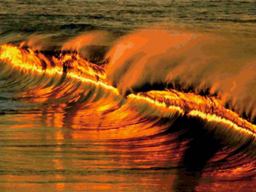 Огненно-золотая волна - море, волна, золото, огонь - предпросмотр