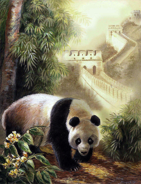 панда - животные, китайская стена - оригинал
