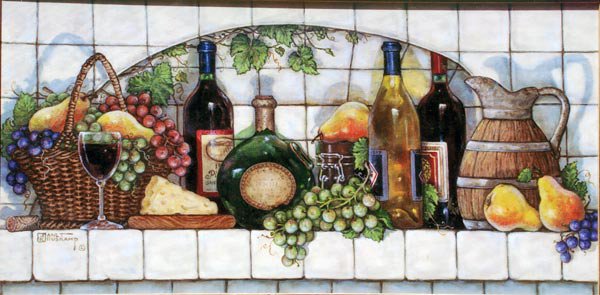 натюрморт - для кухни, фрукты, вино - оригинал