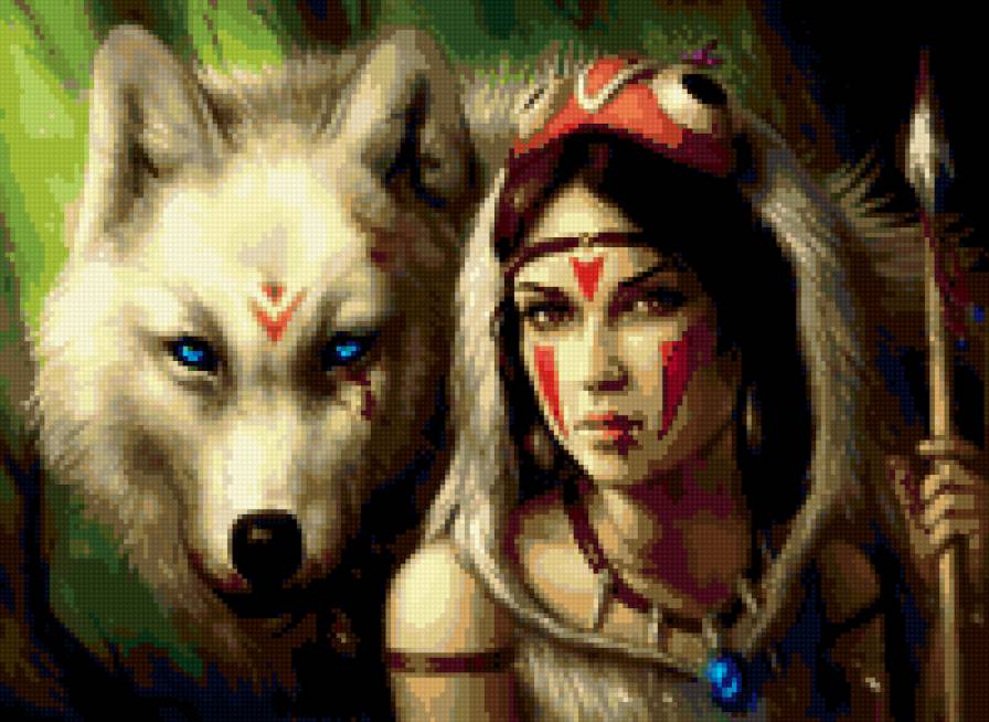 Волчица - животные, волки, фэнтези, девушка - предпросмотр