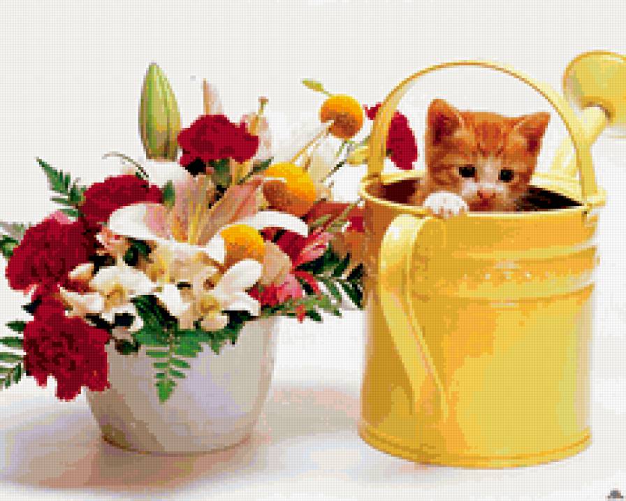 Секрет - котенок, цветы - предпросмотр