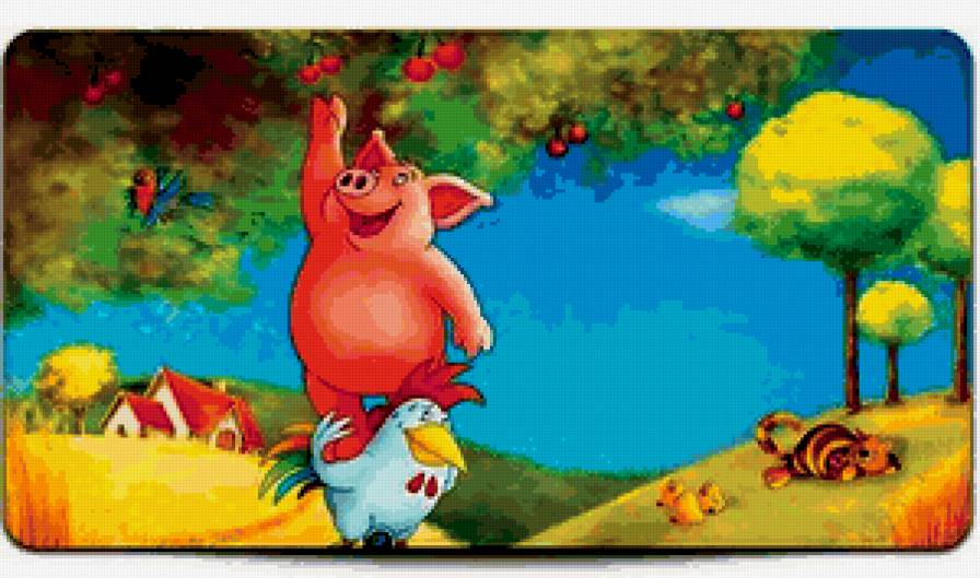 свинка - дерево, яблоки, детские, природа, свинка, животные - предпросмотр