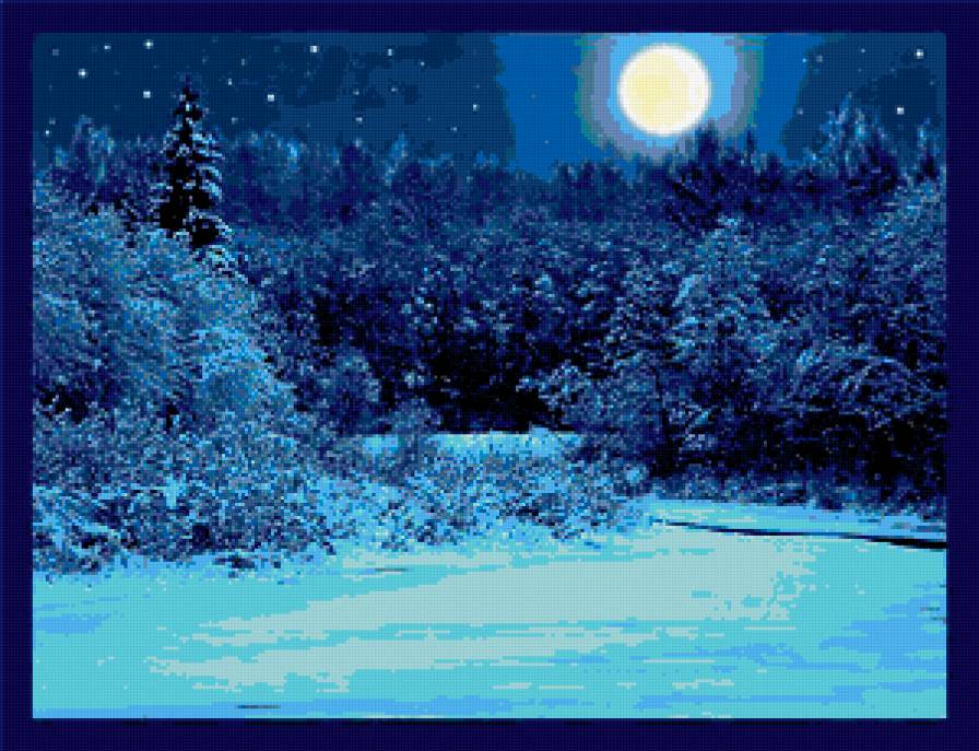 Волшебная ночь - пейзаж, ночь, природа, зима - предпросмотр