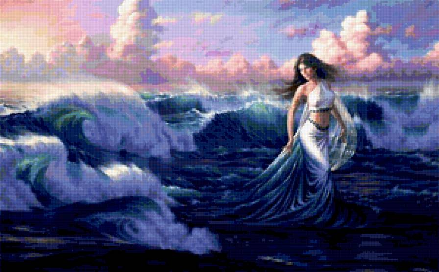 Бегущая по волнам - девушка, море, шторм - предпросмотр