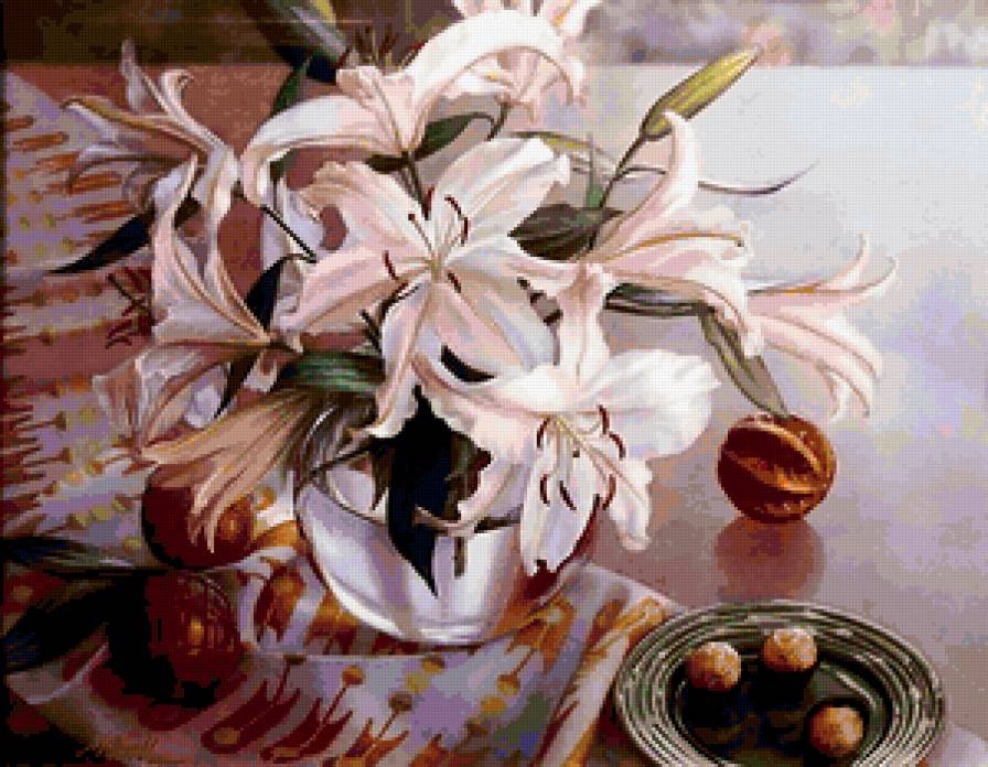 Букет лилий - цветы, белые, натюрморт, букет, лилии - предпросмотр