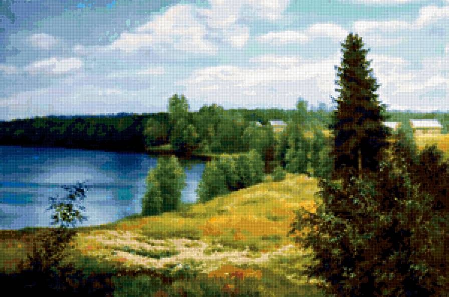 №432396 - природа, живопись, деревья, озеро, пейзаж - предпросмотр
