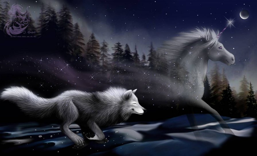 Волк - ночь, лошадь, волк, лес, снег, зима - оригинал