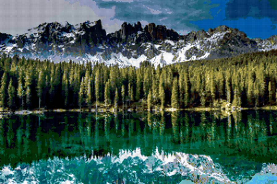 горный пейзаж - озеро, лес, пейзаж, природа, отражение, горы - предпросмотр