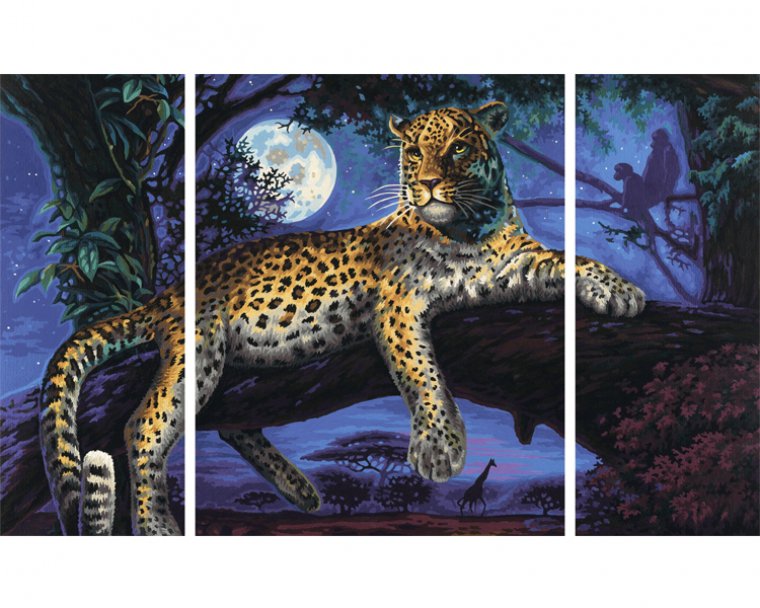 Триптих: леопард. - животные, картина. - оригинал