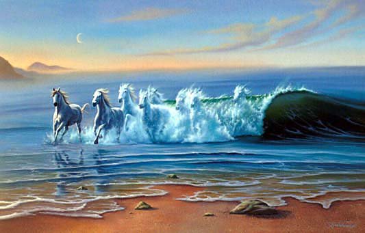 Работа Кагайя - табун, море, лошади, берег - оригинал