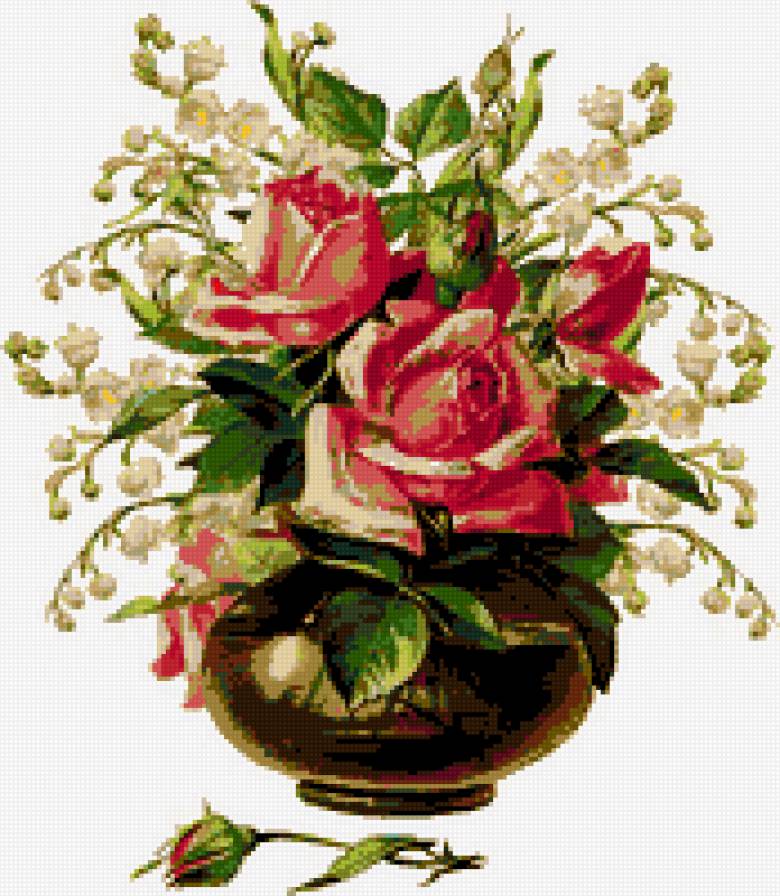 весенний букет - букет цветы ландыши розы ваза - предпросмотр
