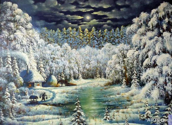 лунная ночь - природа, пейзаж, зима, луна - оригинал