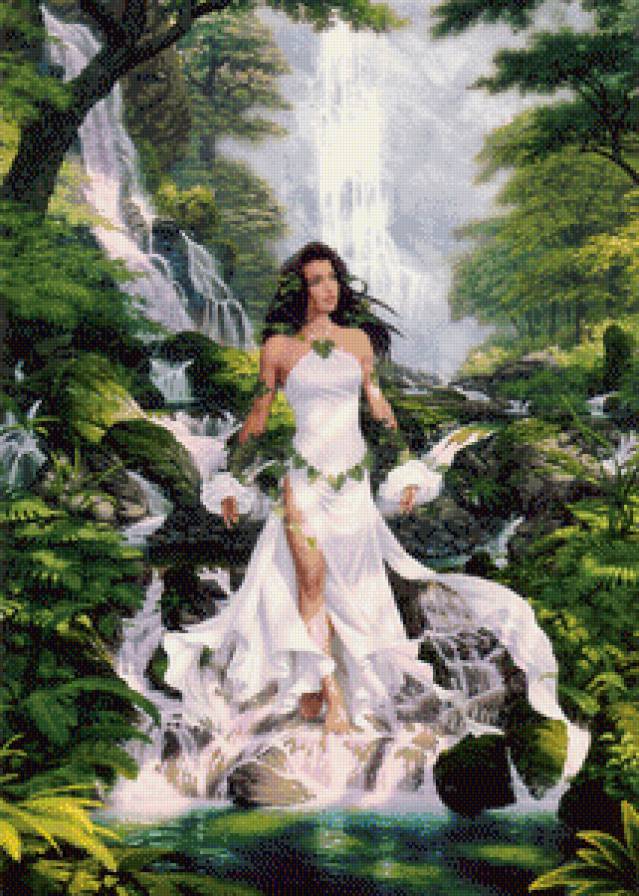 Фея воды - водопад, девушка, эльфы, вода, феи - предпросмотр