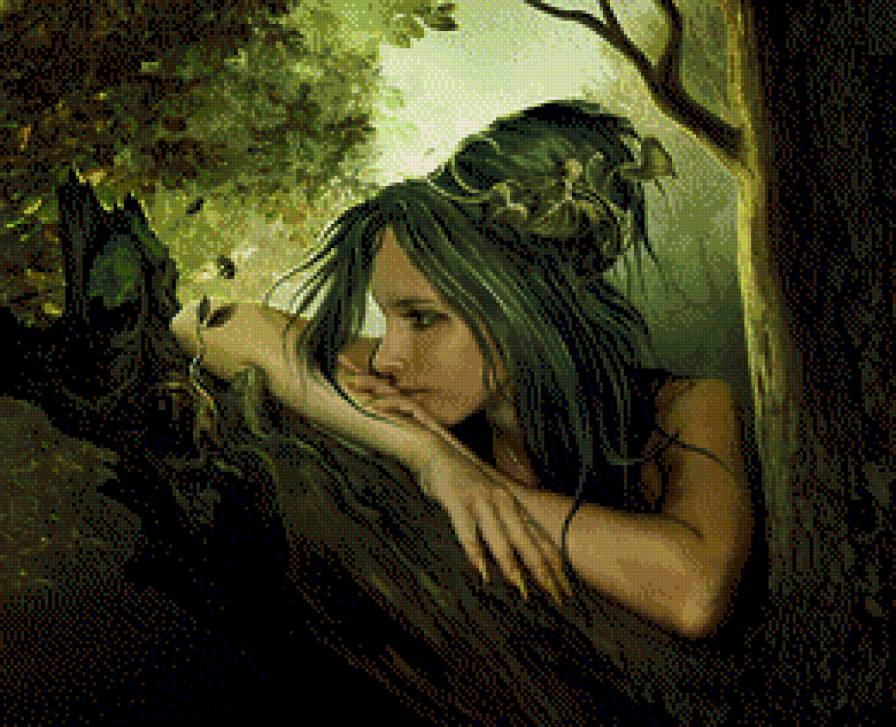 картина Дудиной - девушка, эльф, лес - предпросмотр