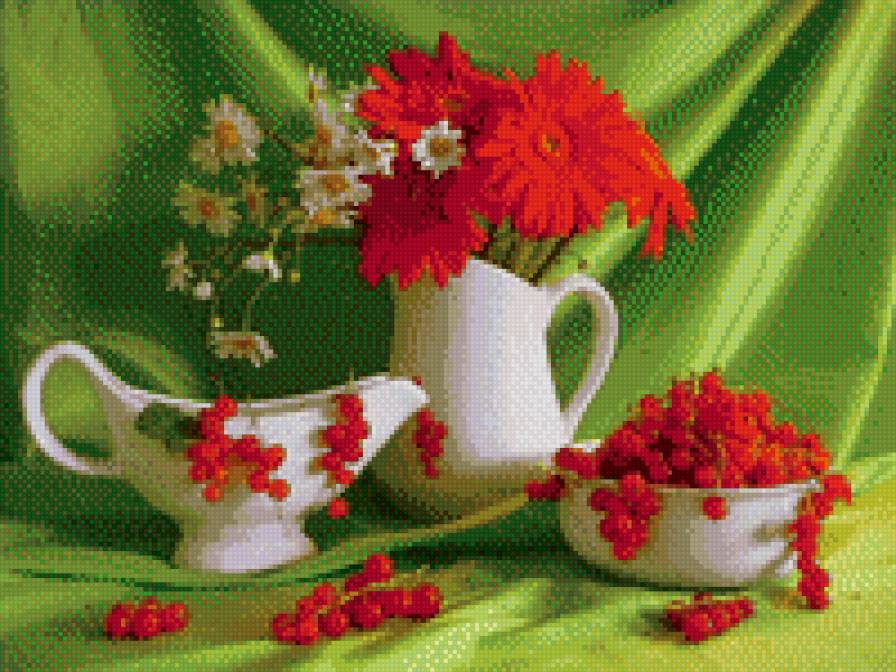 Герберы с ягодами - цветы, натюрморт - предпросмотр
