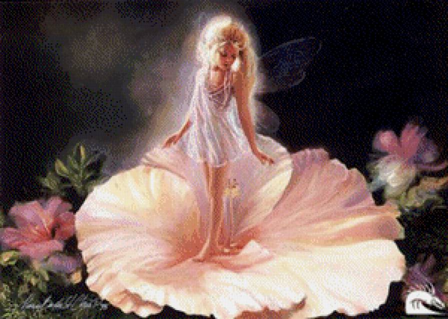Серия "Ангелы" - ангелы, гибискус, дети, девочка, цветы - предпросмотр