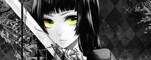 аниме - черно-белая, аниме, зеленые глаза - оригинал