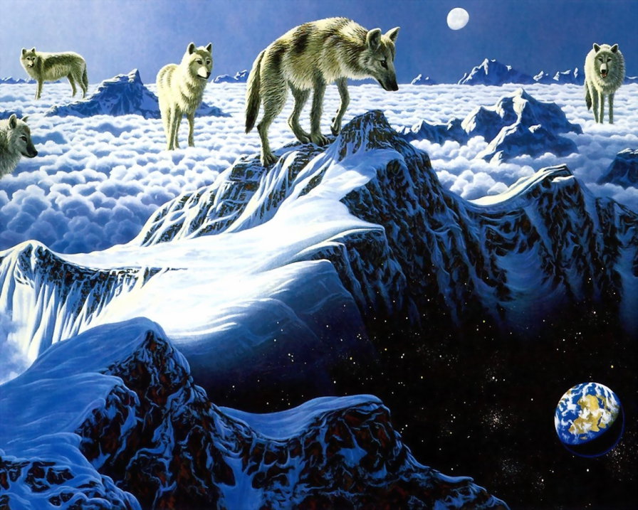 волчья стая - животные, волки, звери, стая, зима - оригинал