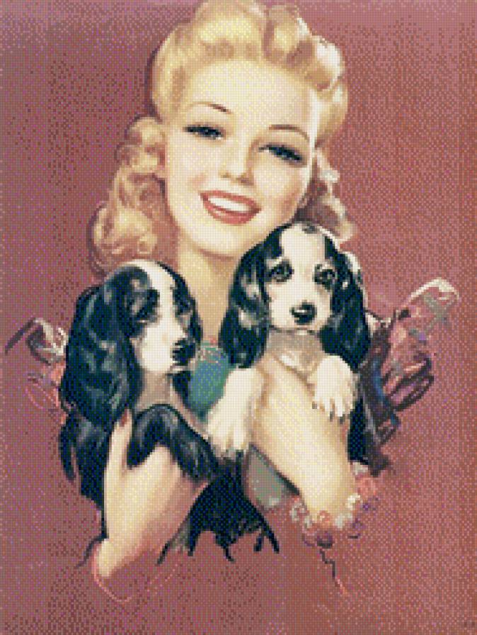 девушка со щенками - животные, собаки, люди, щенки, девушка - предпросмотр