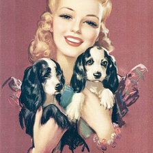 Оригинал схемы вышивки «девушка со щенками» (№438946)