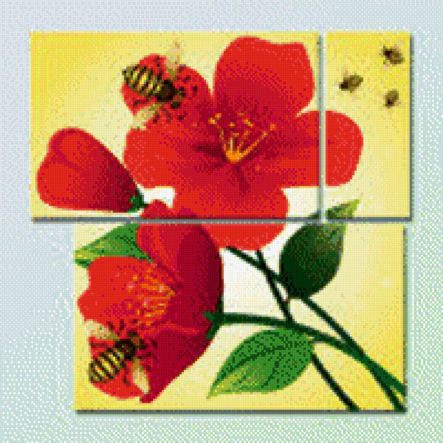 Триптих"Цветок" - пчелки, цветы - предпросмотр