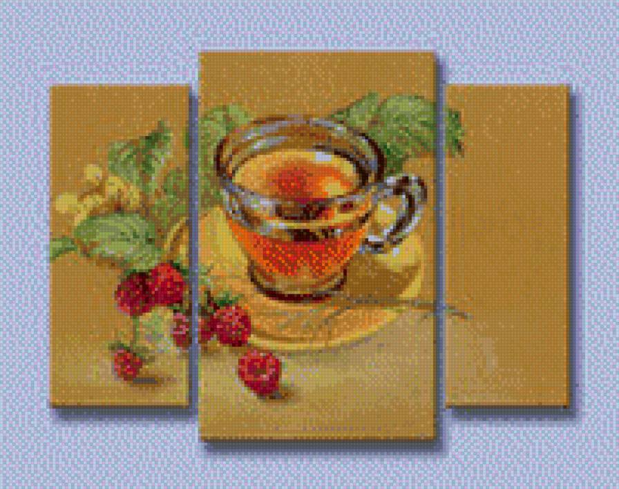 Триптих"Чашка чая" - натюрморт, фрукты - предпросмотр