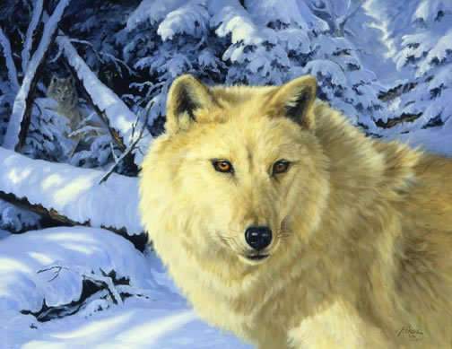 0147 - картина, красота, лес, волки, волк, природа, зима, животные - оригинал