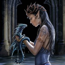 Оригинал схемы вышивки «Девушка с драконом» (№440681)